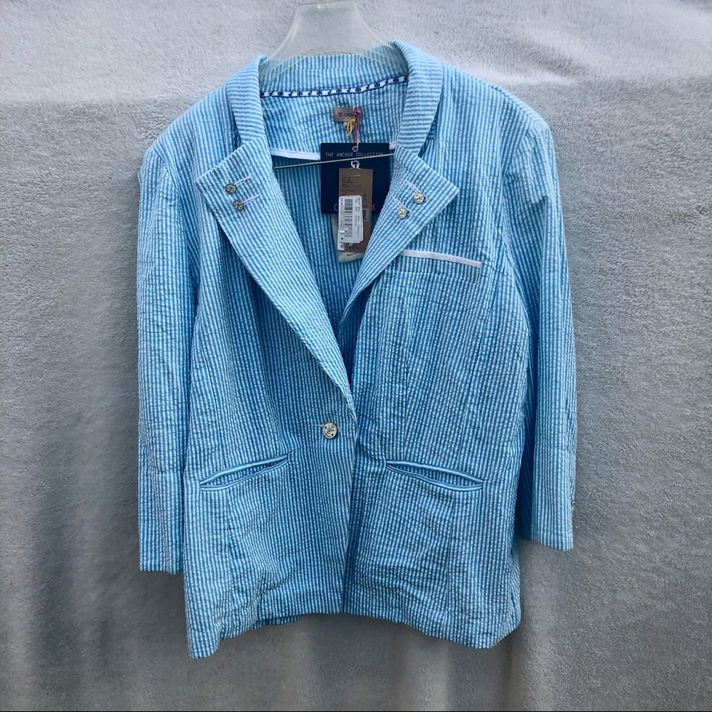 NWT Daniel CREMIEUX Jacket Seersucker Coat Nautical Anchor Collection Sz. 14